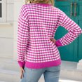 thumbnail image 4 of SMihono Knitting Pullover Short Sweaters for Women Loose Casual Womens Long Sleeve Houndstooth Print Fashion Ladies Sweaters Tops Crew Neck Female Leisure Hot Pink M, 4 of 6