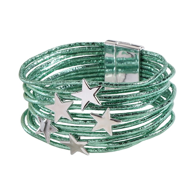 Tachiuwa Bangle Bracelet Artifical Leather Wedding Girl Alloy Layered Stackable Charm Green