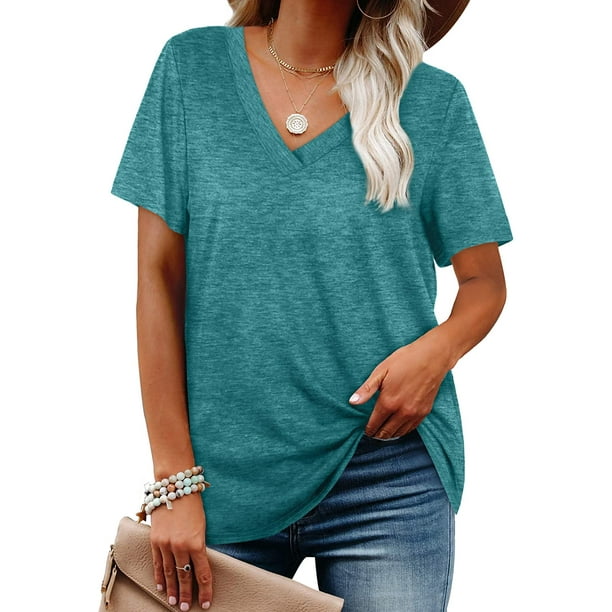 Camisetas de mujer con cuello en V de manga corta de verano Tops sueltos Ormromra WRHS-170-4