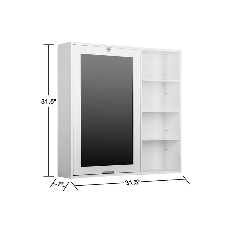 Fold-Out Wall Mount Desk with Storage Cabinet and Shelves, White Fold-Out Wall Mount Desk with Storage Cabinet and Shelves, White