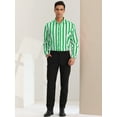 thumbnail image 3 of Unique Bargains Men's Casual Striped Long Sleeves Button Down Dress Shirts 2XL Green White, 3 of 6