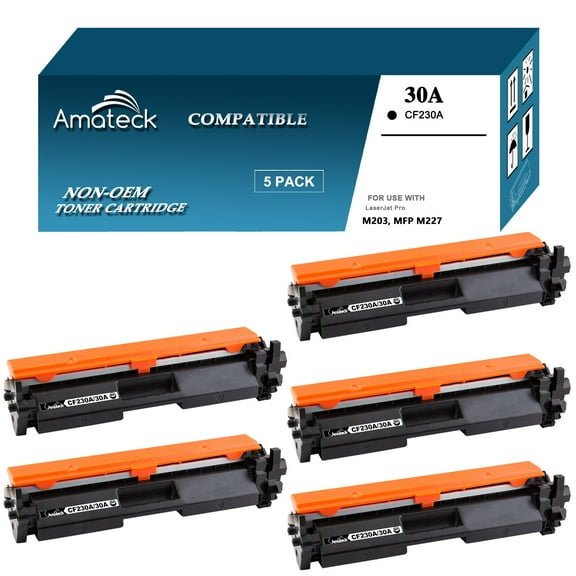 Amateck Compatible Toner Cartridge Replacement for CF230A (HP 30A) Black 5 Pack for LaserJet Pro M203d, M203dn, M203dw, LaserJet Pro MFP M227d, MFP M227fdn, MFP M227fdw, MFP M227sdn