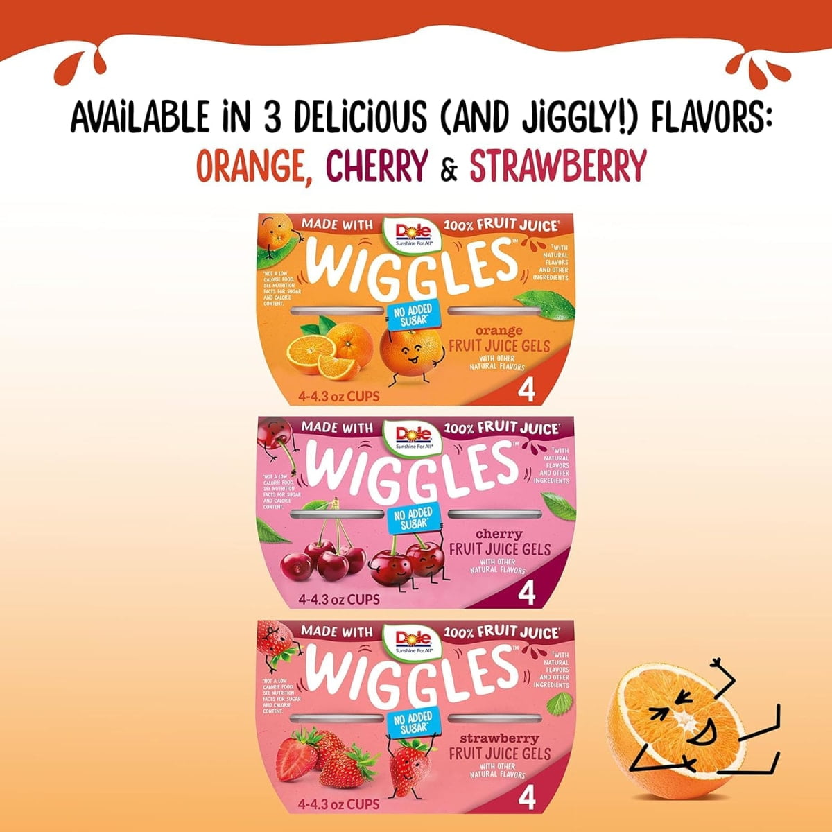 (2 pack) Dole Wiggles Orange Fruit Juice Gels, 4.3 oz Cups (4 Pack)