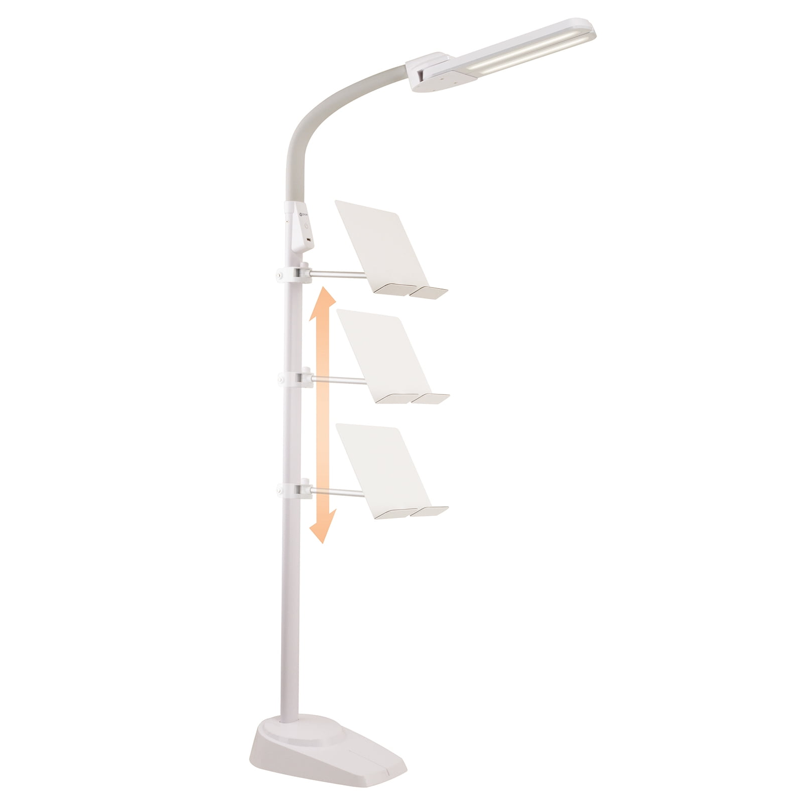 OttLite Dual Shade LED Floor Lamp with USB Charging Station, White