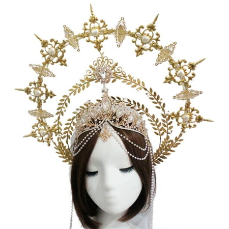 

Lolita Spike Halo Crown for Women Gothic Embossed Tiara Vintage Beaded Chain Rose Headwear DIY Material Package