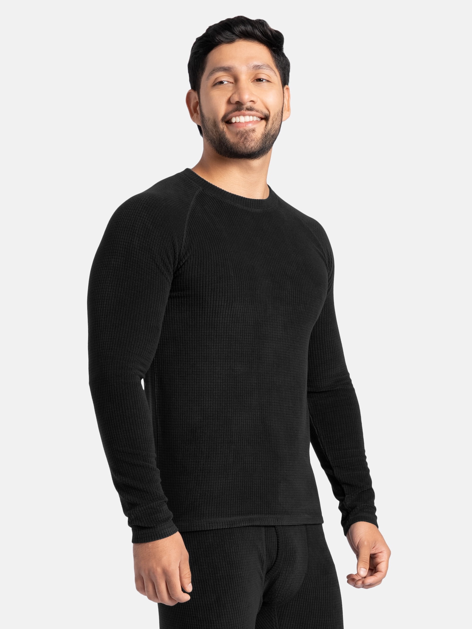 Realtree Men's Waffle Grid Fleece Base Layer Thermal Top, Black, XL
