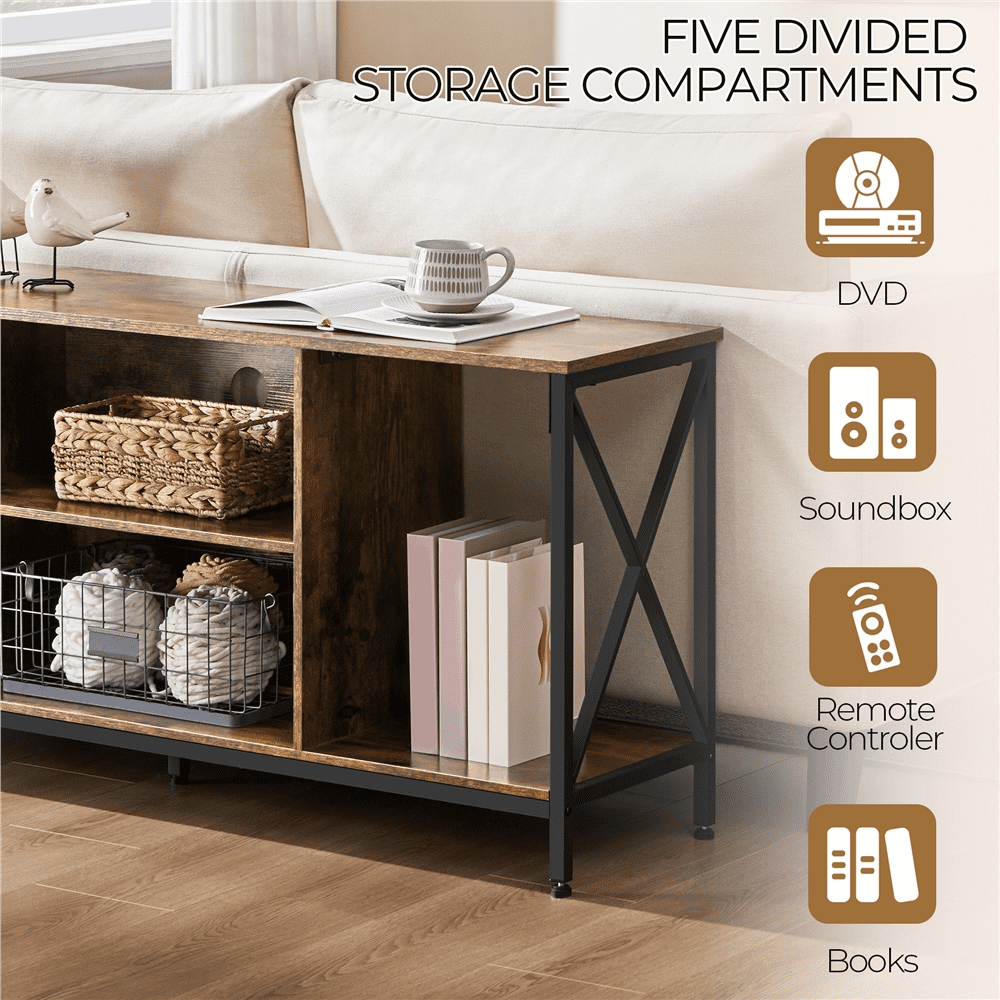 Alden Design TV Stand with Storage for TVs up to 65'', Rustic Brown