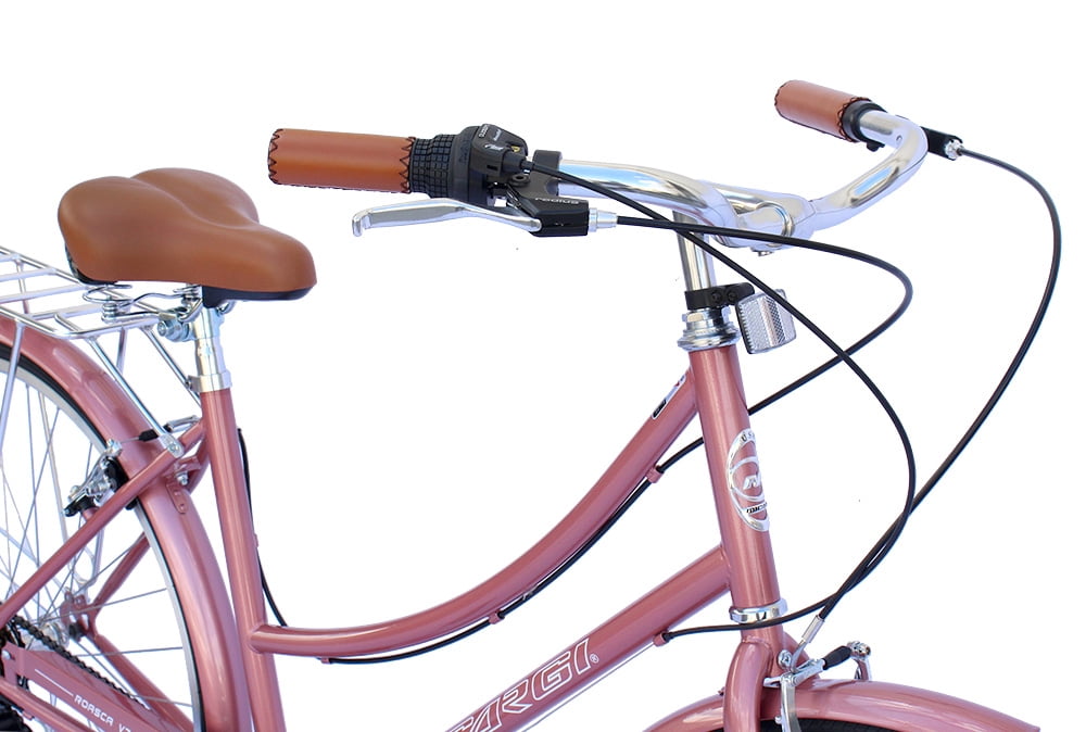 Wonder Wheels City Bike 700C 39 Cm/15.5" Hi-Ten Steel Frame, Shimano Tz21-7 Speed V-Brake, Alloy Rims 700C*14G*32H, Tire:700Cx35 Black. With Back Rack - Rose Gold