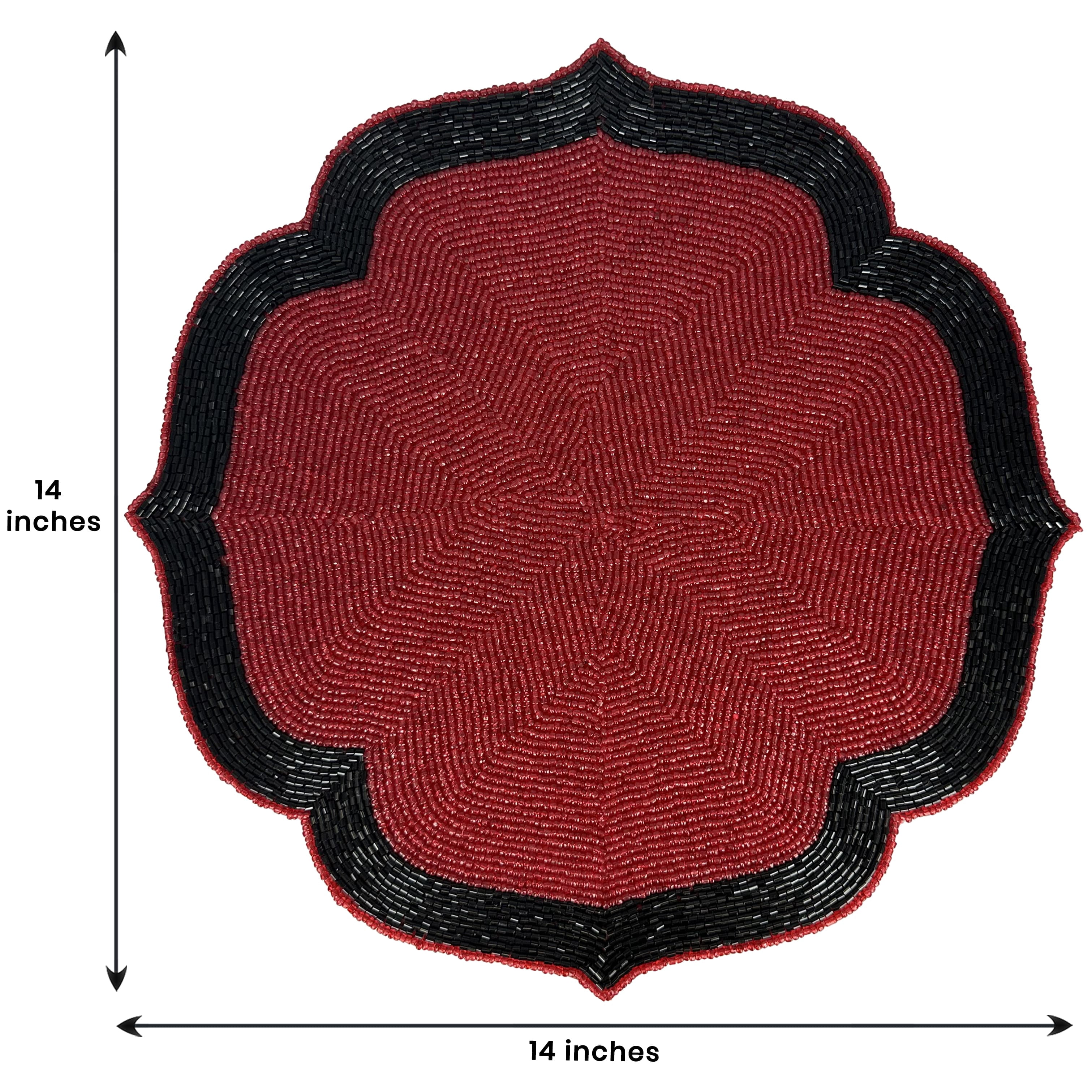 Decozen Deep Red and Black Beaded Placemats for Dining Table - Set of 4-14 Inches for Kitchen Decor Scratch Heat Resistant Charger Durable Tablemats