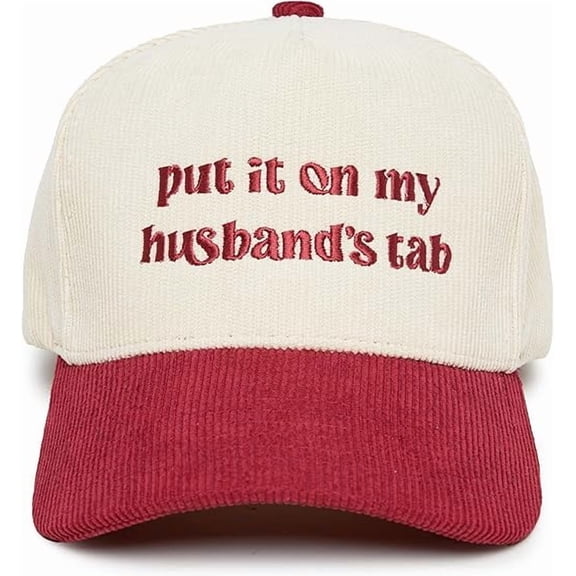 Funky Junque Corduroy Trucker Hat – Vintage Two-Tone Adjustable Snapback Baseball Cap - Put It on My Husbands Tab - Red/Beige
