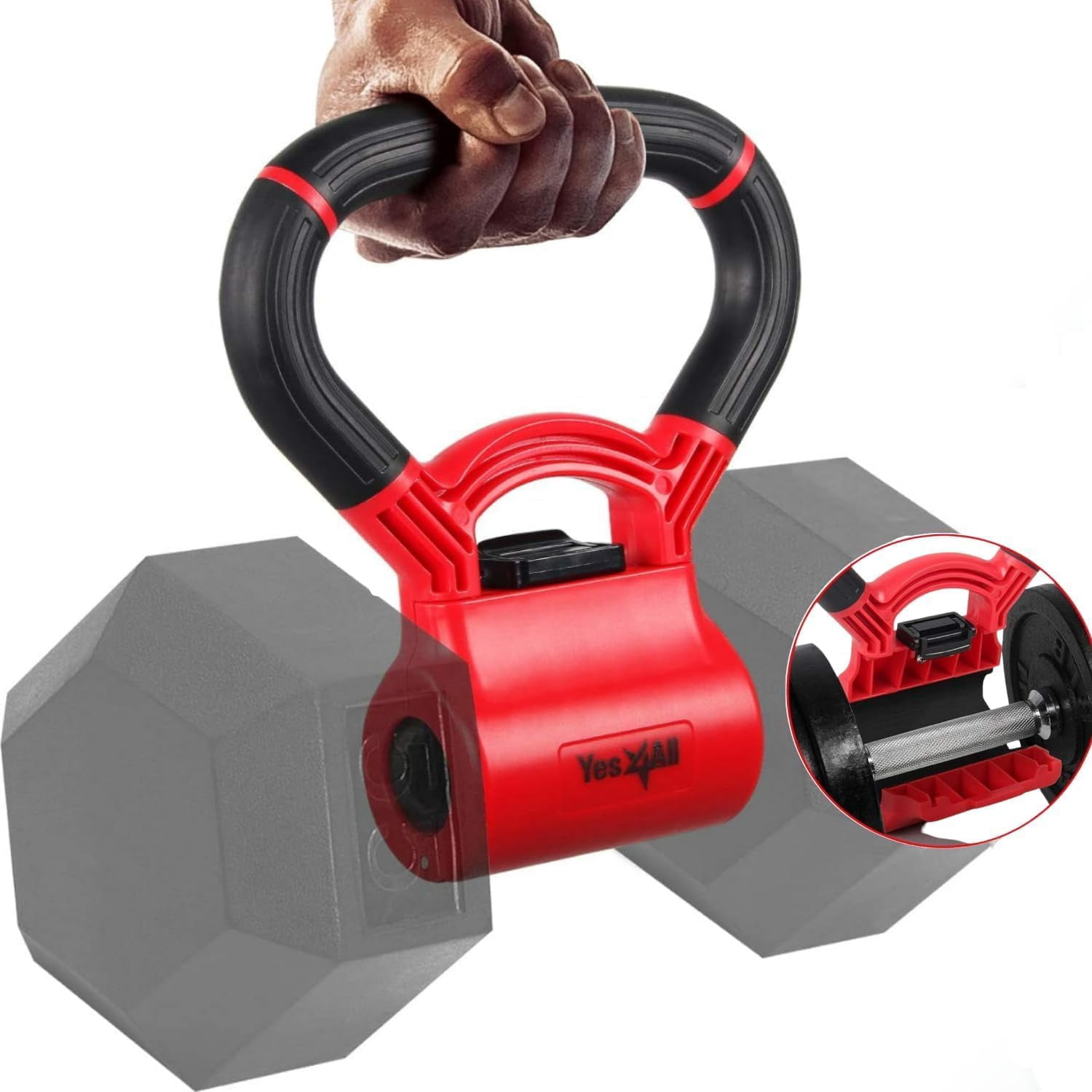 Yes4Al Combo Pair Kettlebell Grip/Weightlifting Kettlebell/Dumbbell Grip Handle - Convert Dumbbells into Kettlebell