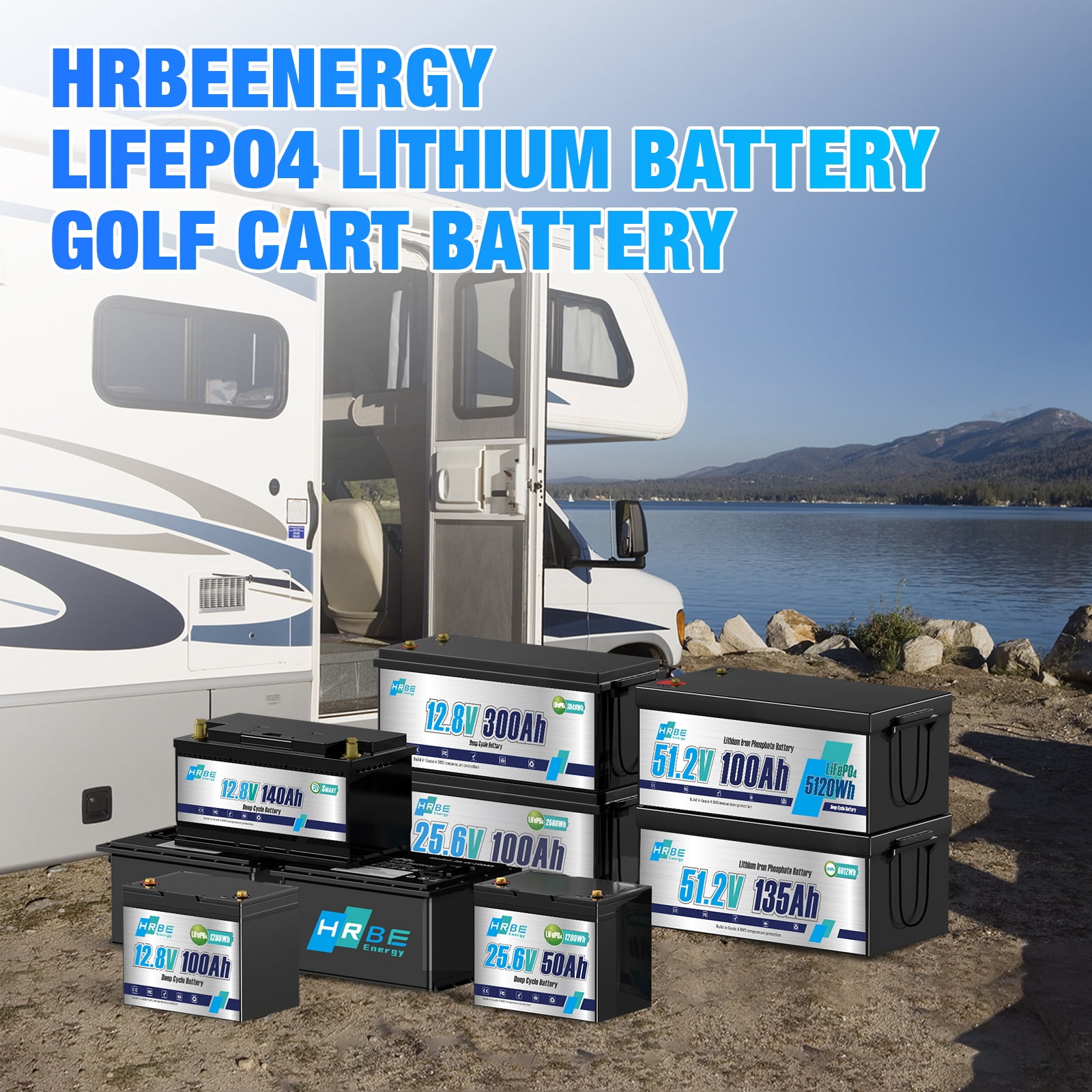 12V 100Ah Mini LiFePO4 Lithium Battery,Group 24 Batteries for RV,Solar,Marine,Trolling Motor,Camper,HRBEENERGY 100A BMS,15000+ Deep Cycles