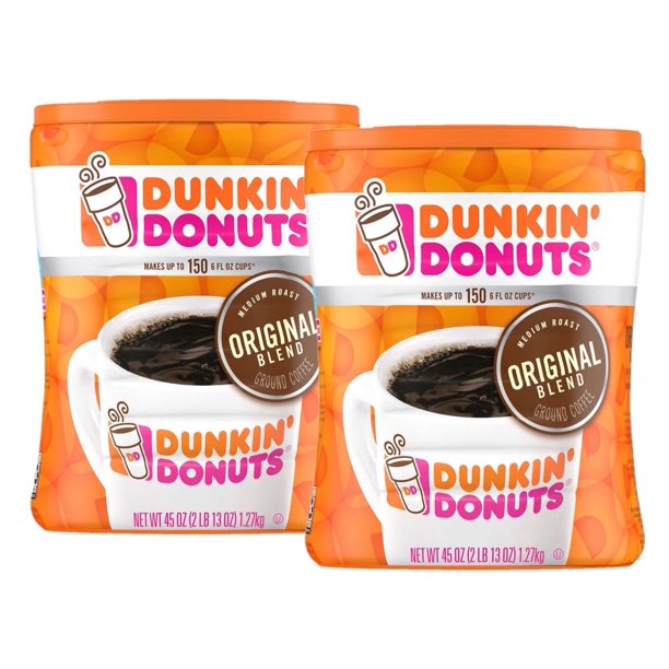 2 Pack Dunkin' Donuts Original Blend Ground Coffee, Medium, 45 oz