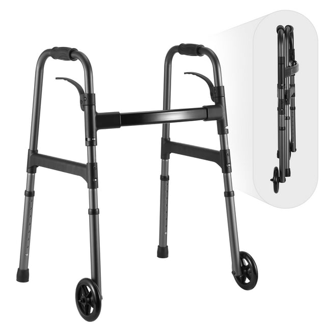 MaxKare Déambulateur Pliant avec Roues, Hauteur Réglable 30,5 Pouces-37,5 Pouces, Capacité de Charge 300 Lb, Léger pour Aîné, Gris Canon