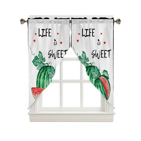 Swag Curtains, Life is Sweet Watermelon with Vine and Heart Rod Pocket Kitchen Curtains Valances Tier Curtains Swag Valance Curtains for Bedroom Living Room 28" x 36", 2 Panels