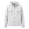 thumbnail image 7 of Generic Men's Hooded Snap Button Sweatshirt Jacket, Long Sleeve Casual Shacket With Flap Chest Pockets, Ribbed Cuffs Hem Drawstring Hood Fleece Outerwear White,S, 7 of 7
