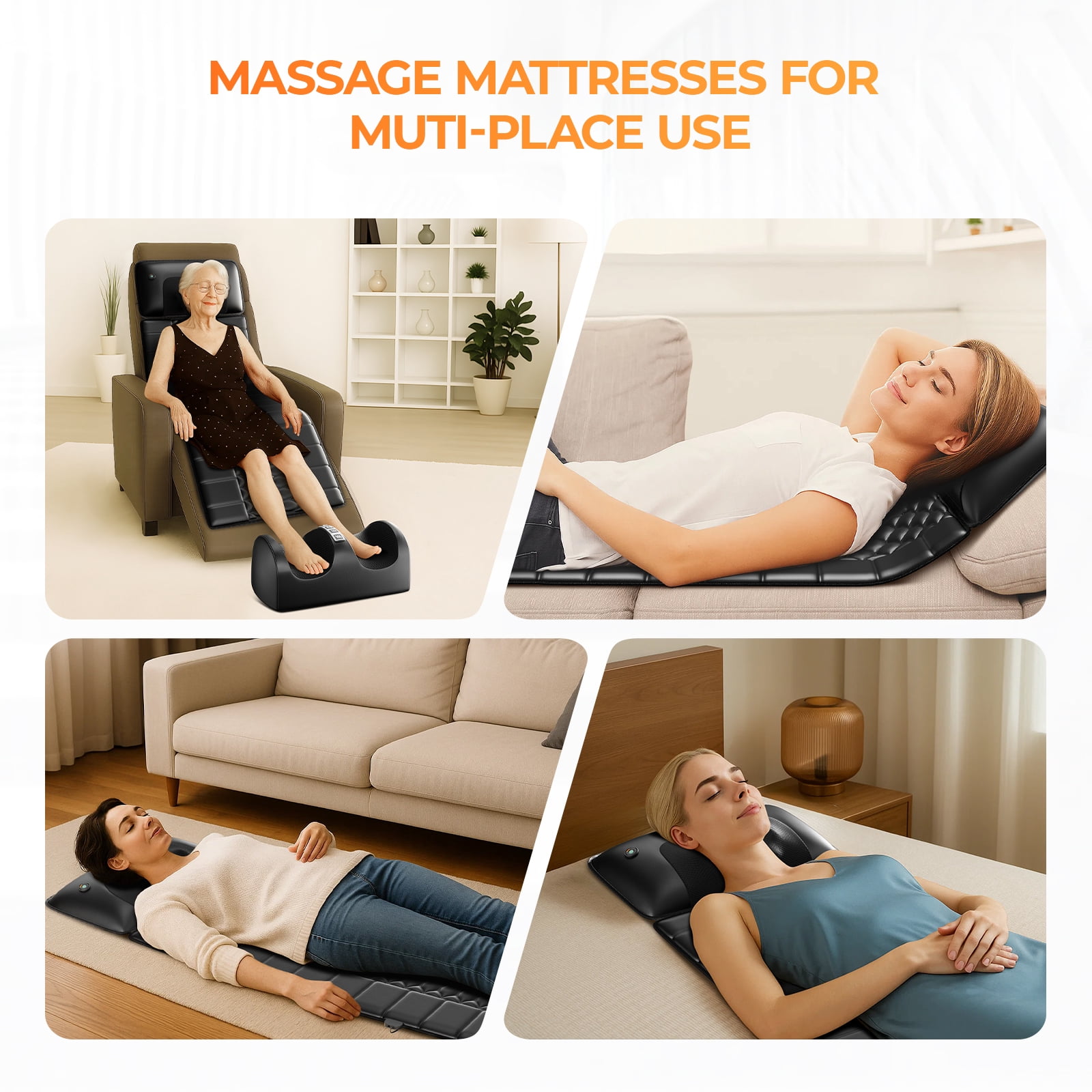 Full Body Massage Mat with Heat, Detachable Massager Pad, 10 Vibrating Motors, 9 Intensity Levels, Deep Tissue Pain Relief for Back, Neck & Legs,Gift