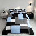 thumbnail image 2 of Manfei Light Blue Gray Square Full Size Comforter Sets, Minimalism Geometric Grid Bedding Comforter Set, Black Reversible 3-Piece, 1 Comforter and 2 Pillowcases, 2 of 6
