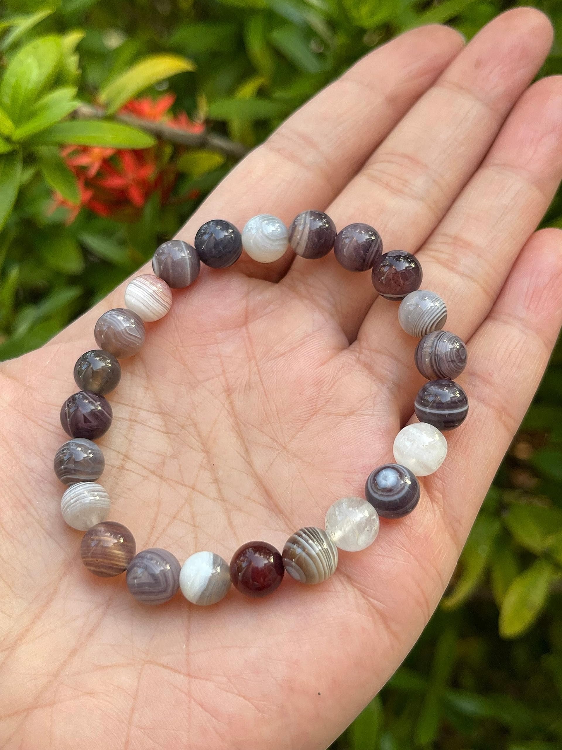Botswana Agate Crystal Bead Bracelet 8mm, Wholesale Genuine Botswana Agate Stretch Gemstone Bracelet, Gift for Men & Women (3)