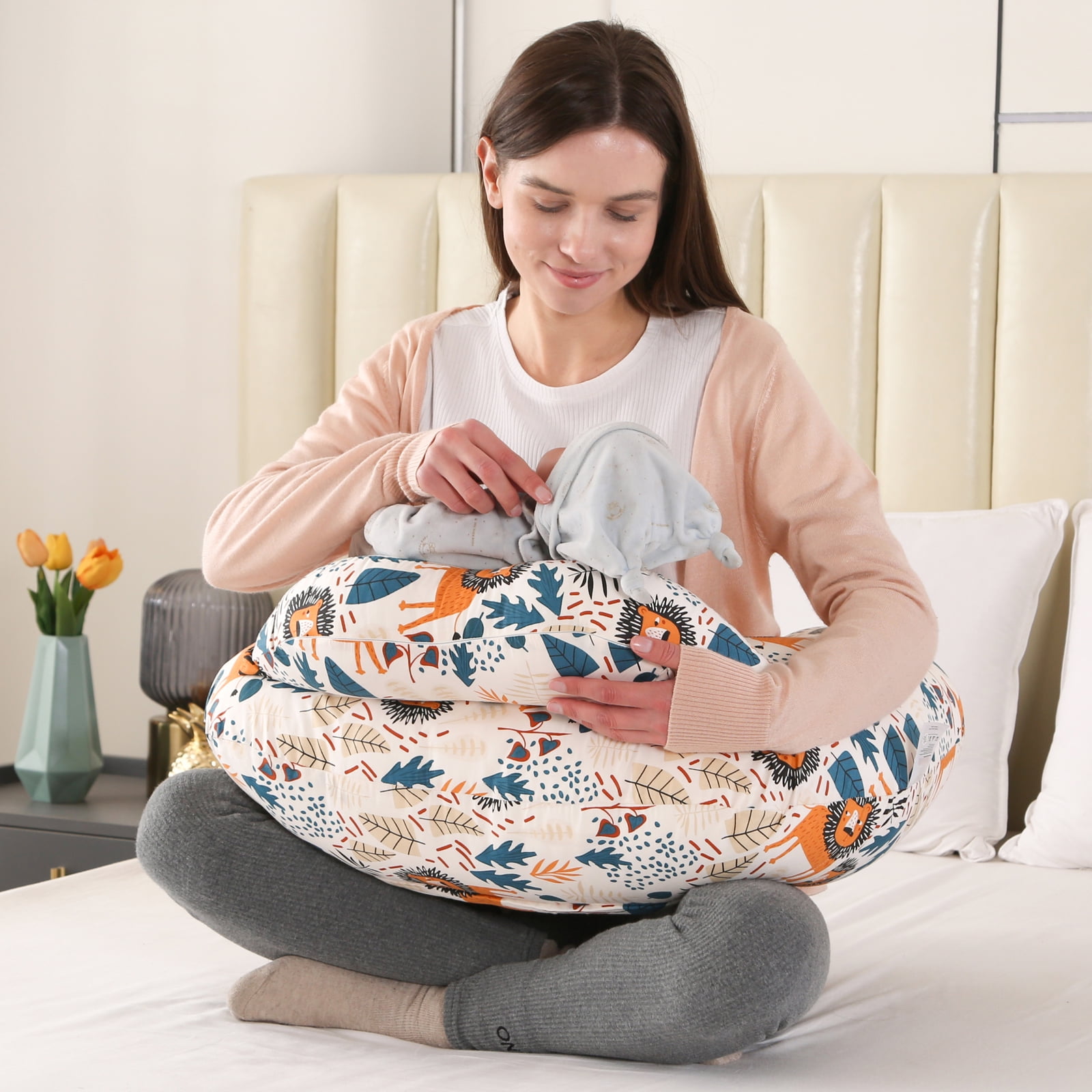 BATTOP Nursing Pillow for Breastfeeding, Plus Size Breastfeeding Pillow for More Support for Mom, with Removable Cover Adjustable Waist Strap, Feeding Pillow