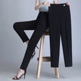 thumbnail image 4 of Pantalones de oficina a la moda para mujer, color liso, combinables con todo, para primavera y otoño, con banda elástica, cintura alta, ajustados, informales, largos y rectos., 4 of 5