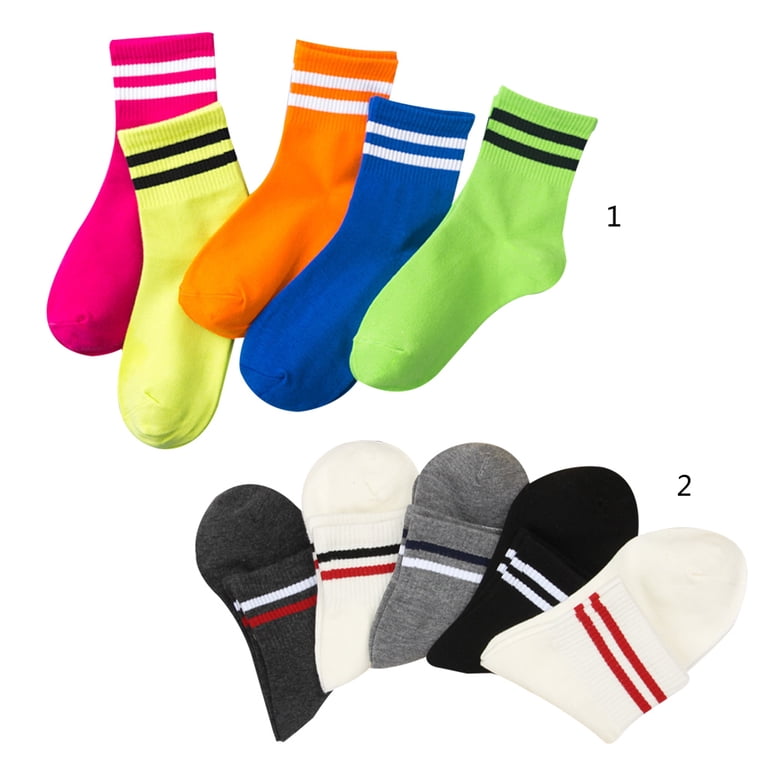 ZUARFY 5Pair/Set Cotton Low Cut Ankle Socks, Fluorescent Retro 