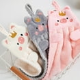 thumbnail image 4 of 1 Pcs Cute Hand Towels with Hanging Loop, Cartoon Animal Absorbent Hand Towels for Kitchen, Coral Fleece Plush Towel for Bathroom Bedroom（Pink）, 4 of 4
