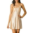 thumbnail image 3 of Allegra K Women's  Metallic Glitter Cowl Neck Spaghetti Strap Prom Mini Dress, 3 of 7