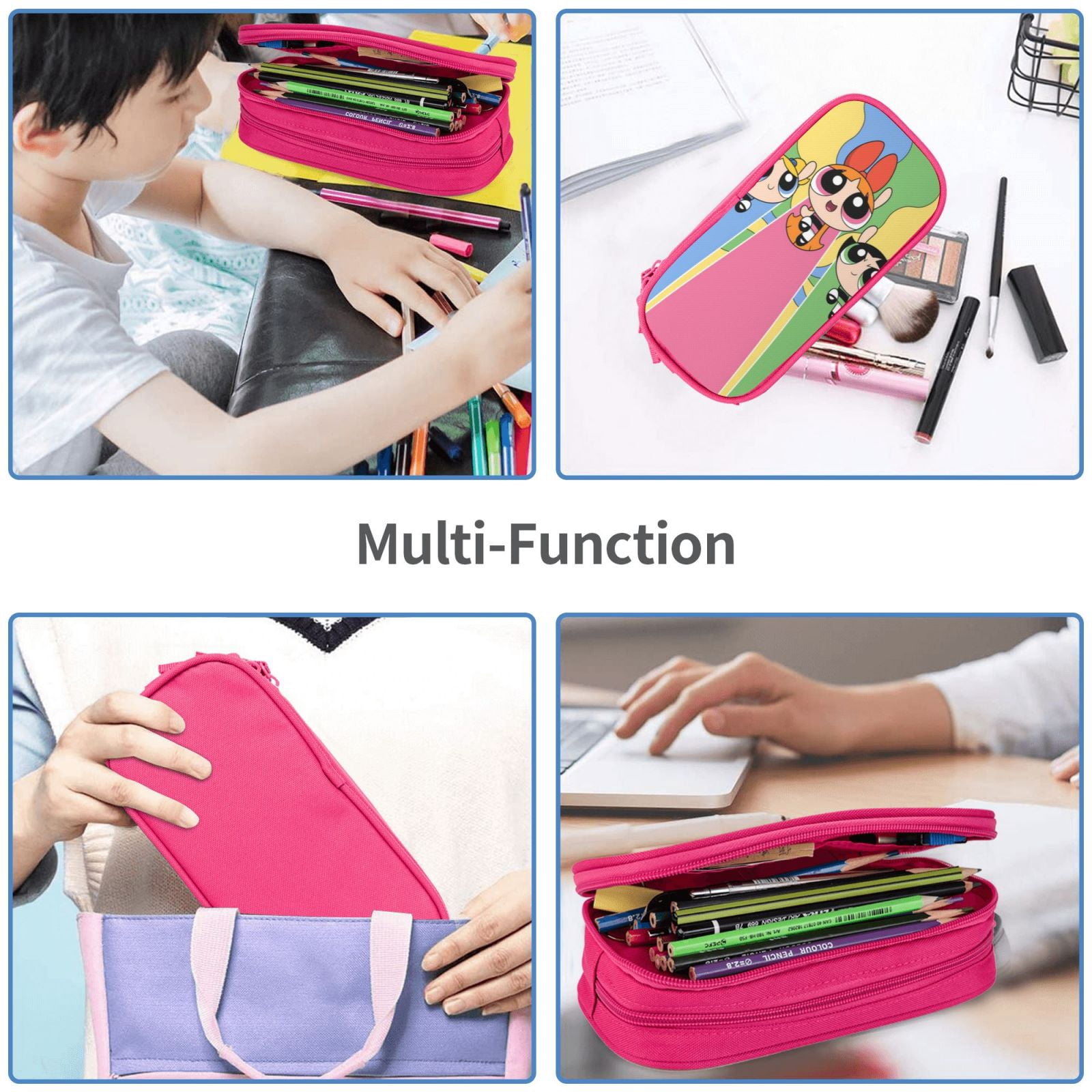 The Powerpuff Gi-rls Pencil Case Large Capacity Pencil Pouch Penbag Office Stationery Organizer Travel Makeup Bag Pink