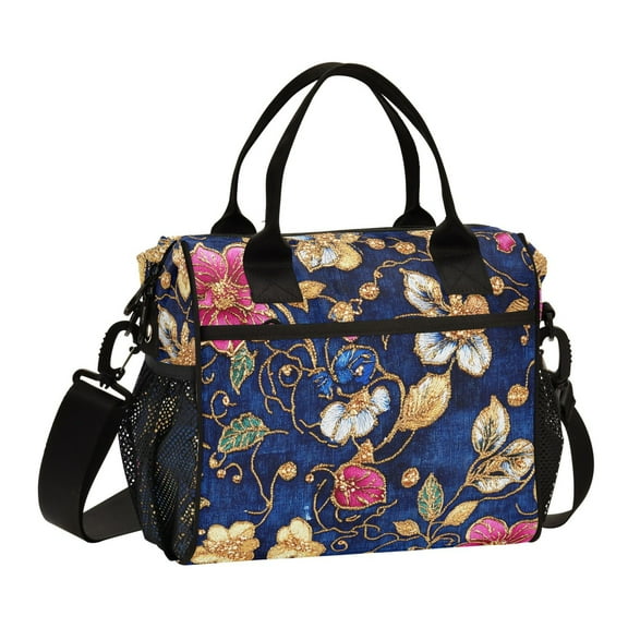 Lunch Bag Insulated Lunch Box Leakproof Reusable Cooler Tote Adjustable Shoulder Strap for Men Women Colorful Embroidered Flower 9L