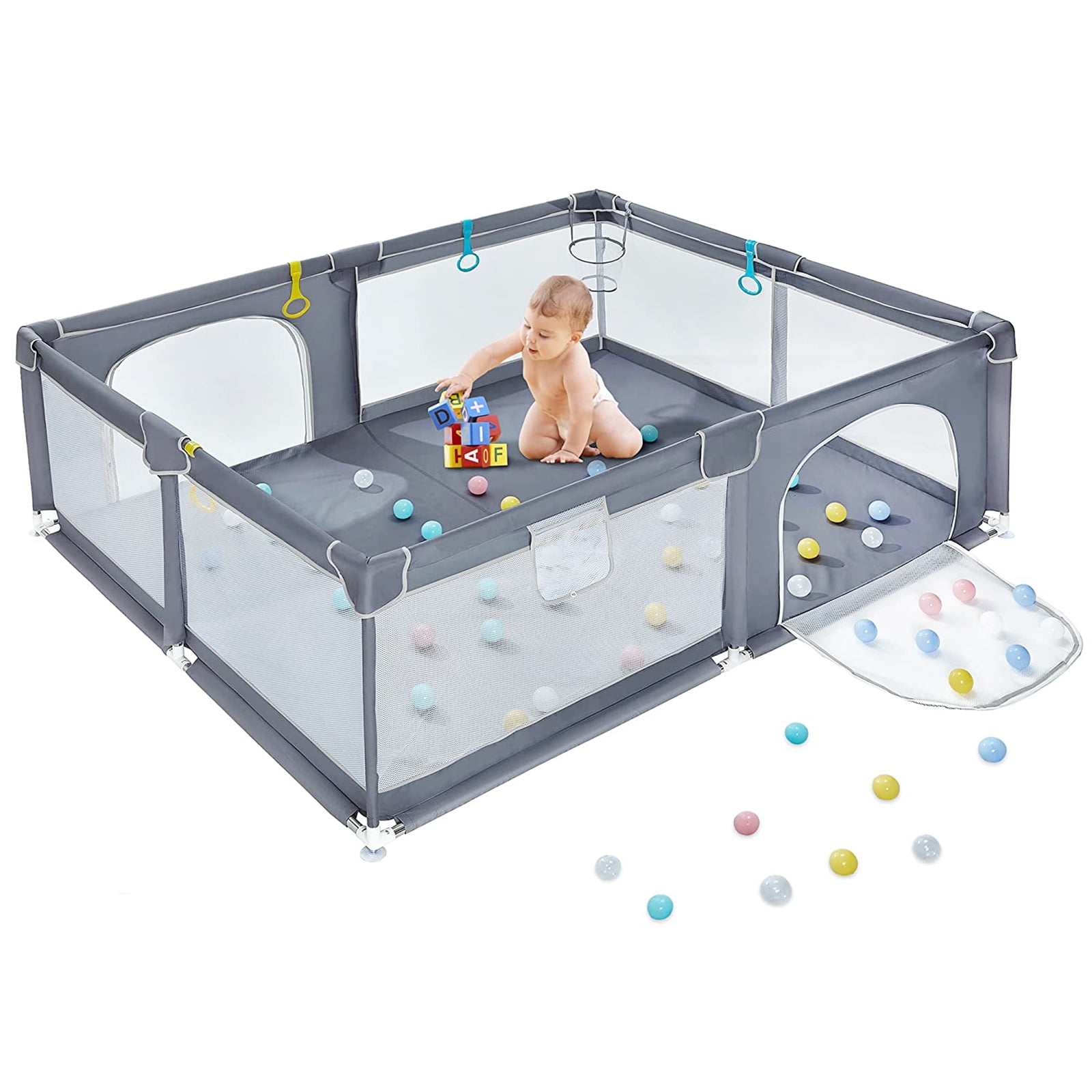 Sturdy Safety Playpen with Thickened Pipes+ Anti-Slip Suckers+ Super Soft Breathable Mesh Dark Gray, X-Large Reliable Activity Center for Infant Baby Playpen Extra Large Playyard for Toddler 