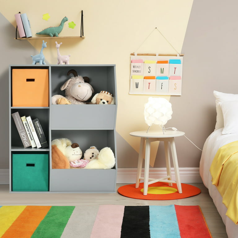 Costway Kids Toy Storage Cubby Bin Floor Cabinet Shelf Organizer w/2  Baskets Gray