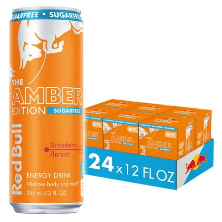 Red Bull Amber Edition Sugarfree Energy Drink, Strawberry Apricot, 12 fl. oz., 6 x 4 Cans (Pack of 24)