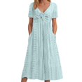 thumbnail image 1 of Vestido largo liso con cuello en V y volantes de encaje para mujer - Poliéster elástico, elegante/casual, lavable a máquina, para la noche/cócteles, 1 of 7