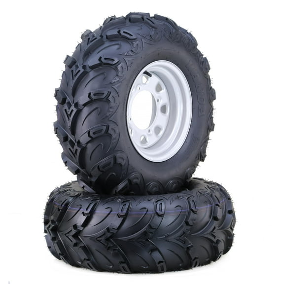 WANDA ATV Tire & wheel 25x10-12 8-Ply Mud Sling on 4-156 PCD 4 3 OS Silver Wheel-17036,SET 2