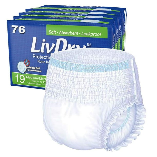 LivDry Adult Incontinence Underwear, Extra Comfort Absorbency, Leak Protection, Medium, 76Pack