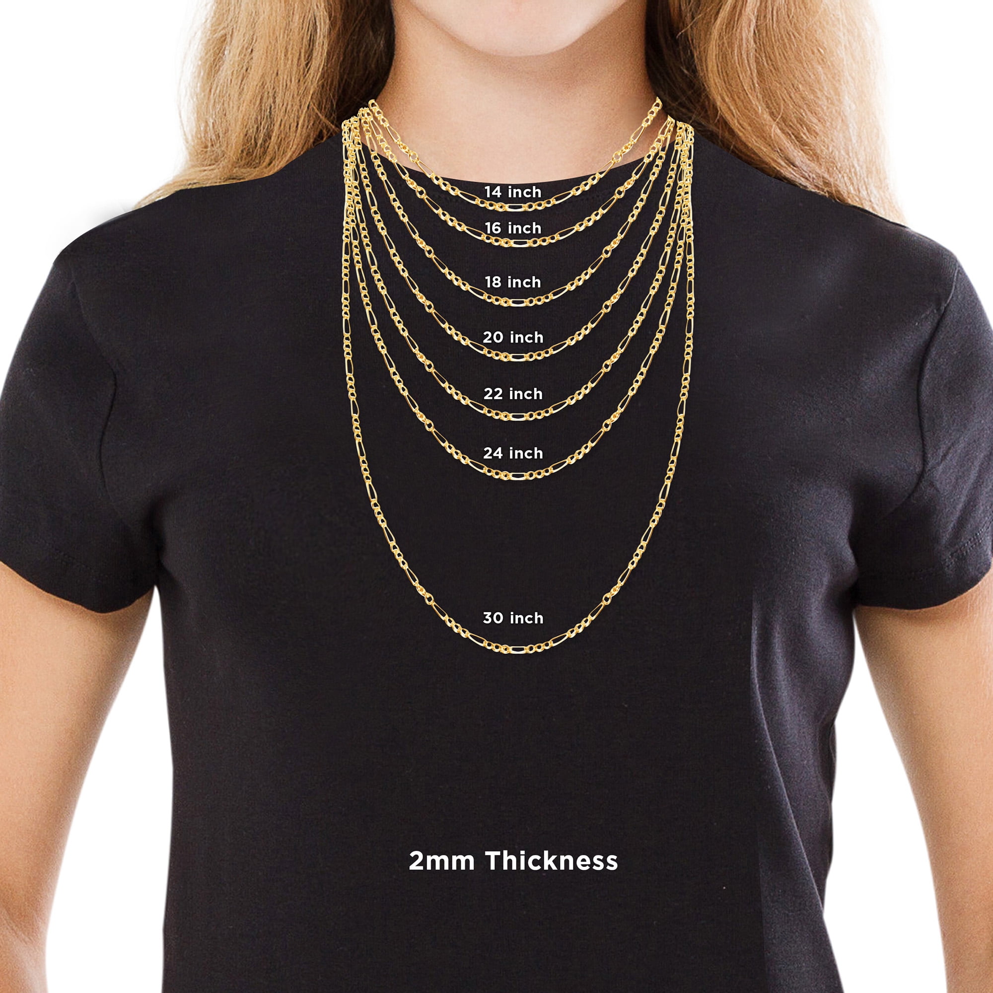 14K Gold 2MM Figaro Chain for Men and Women Unisex 14K Yellow