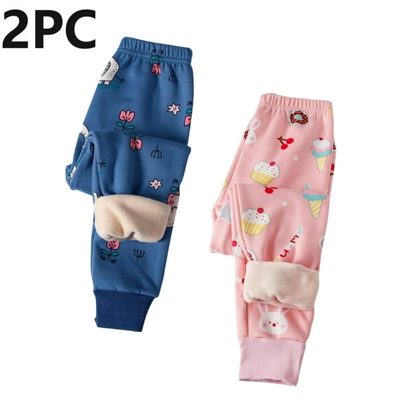 ATOGUTA 2 Pack Boys Fleece Lined Leggings Girls Warm Fleece Leggings Winter Thick Full Length Thermal Pants Size 2T-13, Blue