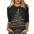 thumbnail image 2 of FDGIU Women's 3/4 Sleeve Christmas Tunic - Xmas Tree Glitter Print Crewneck Blouse, Cute Holiday Gift Tees, 2 of 5