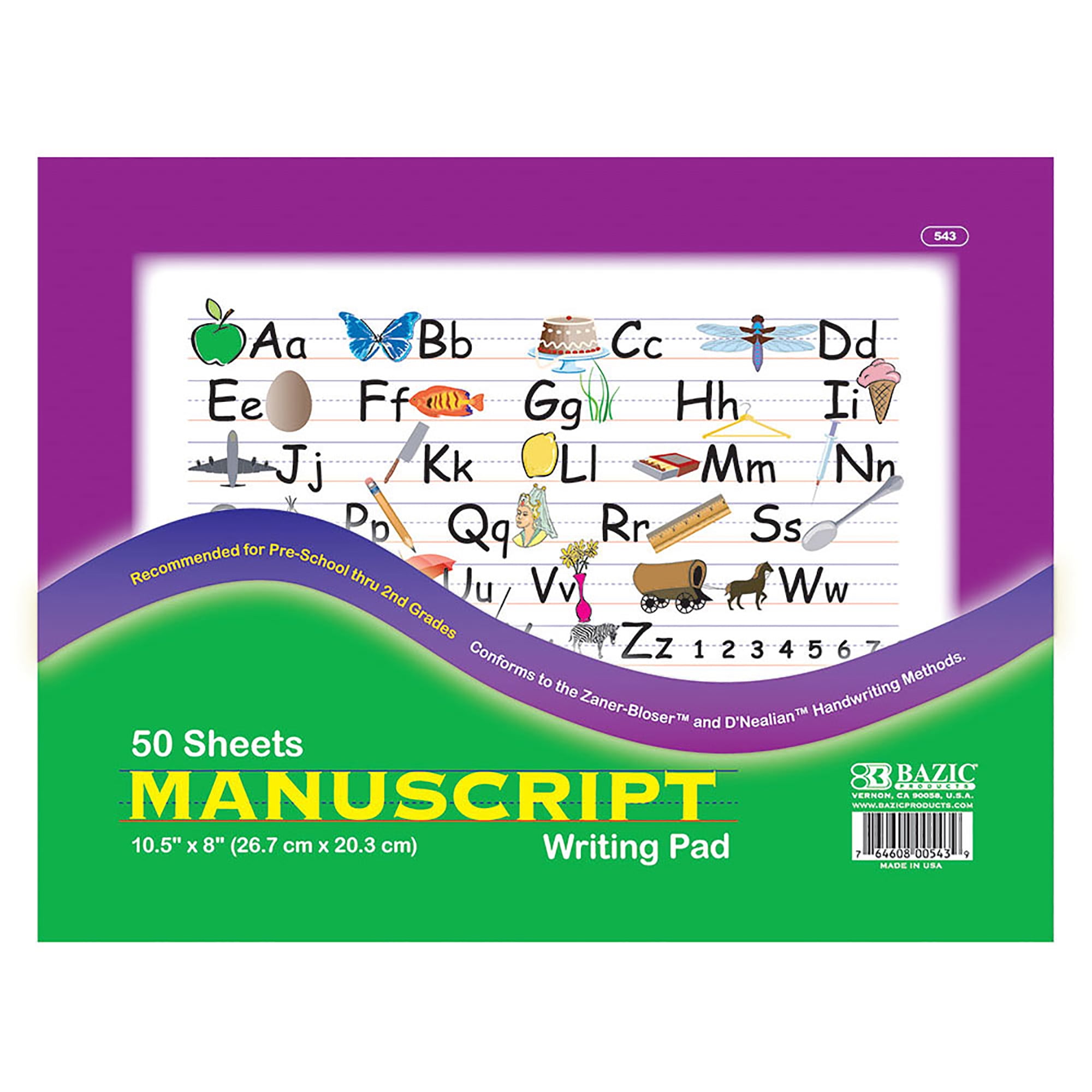BAZIC Manuscript Writing Pad 50 Sheet 10.5" X 8", Handwriting Learning