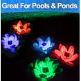 thumbnail image 3 of Solar Floating Lotus Flower Pool LED Lights - w/ Crysal Relfecting Anchor, Color Changing, Waterproof Pond Lily Pad Light Decor with Automatic Lights & Solar Panel - 1PC, Red, 3 of 11