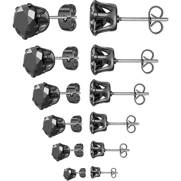 6 Pairs Stud Earrings Set,Clear Cubic Zirconia 316L Stainless Steel Earrings for Women for Men 3-8mm