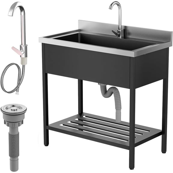 Ktaxon Stainless Steel Utility Sink, Free Standing Sink with Faucet, Perfect for Laundry Room, Kitchen, Restaurant, Garage, Backyard, 20"D x 36"W x 38"H