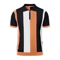 thumbnail image 5 of Men's Retro Striped Knit Polo Shirt, Quarter Zip Short Sleeve Casual Business Top, Breathable Soft Fabric for office, Daily and Semi-formal Wear, Sizes S-5XL Orange, 5 of 5