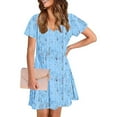 thumbnail image 4 of Cmfcve Women's Summer T-Shirt Dress Printed Loose A-line Dress Short Sleeve V-Neck Midi Dress with Pockets, 4 of 8