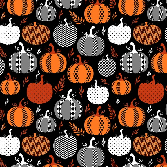 David Textiles, Inc. 44" x 1 Yard 100% Cotton Night of Pumpkins Precut Sewing & Craft Fabric, Black