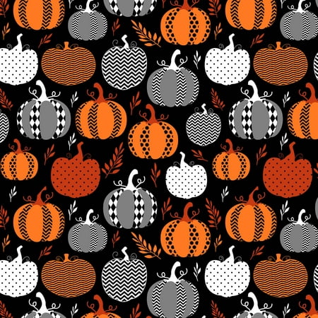 David Textiles, Inc. 44" x 1 Yard 100% Cotton Night of Pumpkins Precut Sewing & Craft Fabric, Black