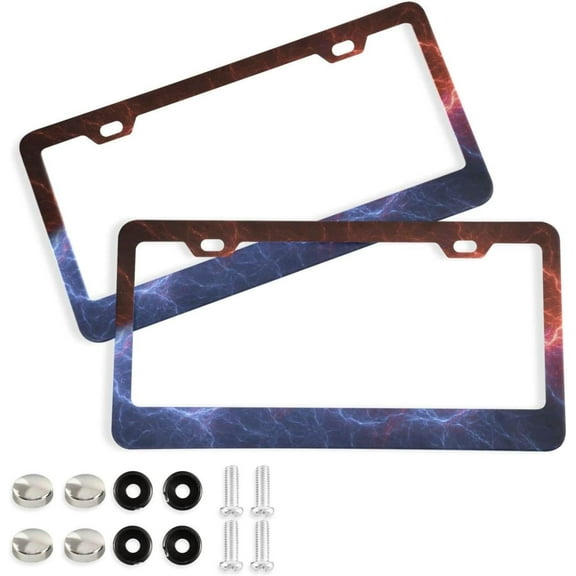 Coolnut Red Blue Lightning 2 Holes Car License Plate Frames 2PCS, Car License Plate Holder with Screw Caps Cover Set Automotive Exterior Parts Decoration for US Vehicles