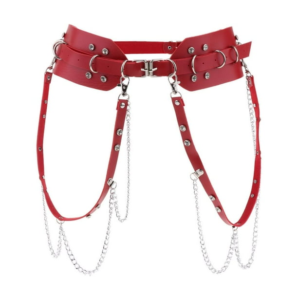6762 Red Punk Waist Belt With Adjustable Shoulder Straps & Lace-up Details Women main image 2