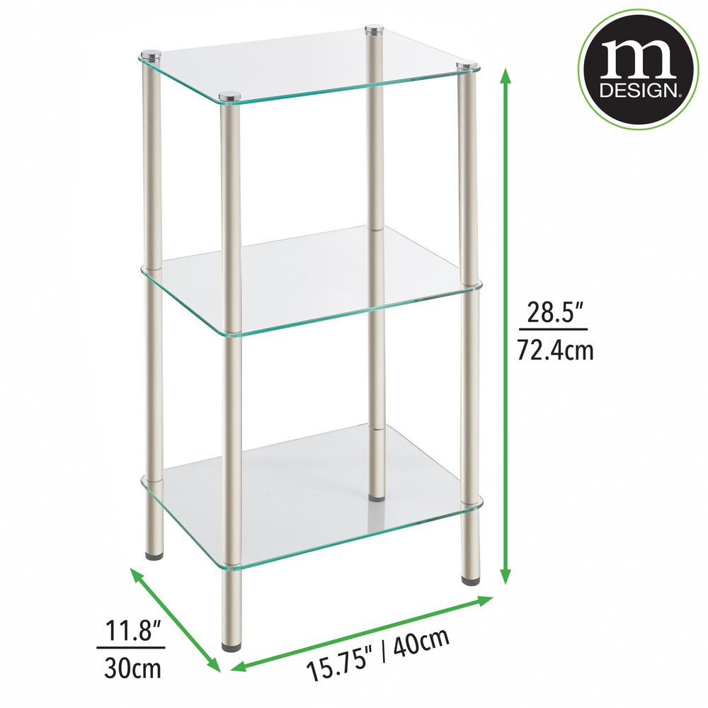 mDesign Metal/Glass 3-Tier Storage Tower with Open Glass Shelves  Satin/Clear